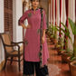 Elegant Pink Georgette Kurta with Floral Applique Motifs and Contrast Black Printed Collar & Dupatta
