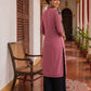 Elegant Pink Georgette Kurta with Floral Applique Motifs and Contrast Black Printed Collar & Dupatta