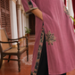 Elegant Pink Georgette Kurta with Floral Applique Motifs and Contrast Black Printed Collar & Dupatta