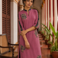 Elegant Pink Georgette Kurta with Floral Applique Motifs and Contrast Black Printed Collar & Dupatta