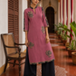 Elegant Pink Georgette Kurta with Floral Applique Motifs and Contrast Black Printed Collar & Dupatta