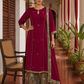 Elegant Rani pink panelled Georgette Kurta with Contrast Printed Border and hand embroidered front panel
