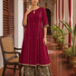 Elegant Rani pink panelled Georgette Kurta with Contrast Printed Border and hand embroidered front panel