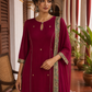 Elegant Rani pink panelled Georgette Kurta with Contrast Printed Border and hand embroidered front panel