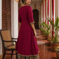 Elegant Rani pink panelled Georgette Kurta with Contrast Printed Border and hand embroidered front panel