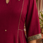 Elegant Rani pink panelled Georgette Kurta with Contrast Printed Border and hand embroidered front panel