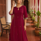 Elegant Rani pink panelled Georgette Kurta with Contrast Printed Border and hand embroidered front panel