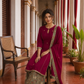 Elegant Rani pink panelled Georgette Kurta with Contrast Printed Border and hand embroidered front panel