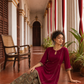 Elegant Rani pink panelled Georgette Kurta with Contrast Printed Border and hand embroidered front panel