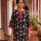 Elegant Black Floral Print Kurta with Contrast Pink hand Embroidered Keyhole Neckline & Scalloped Cuffs