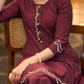 Graceful Maroon cotton kurta with hand painting Pant optional