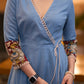 Elegant Powder blue cotton kurta with kalamkari detaling Pant optional