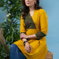 Exclusive mustard cotton tunic with contrast ajrakh combination
