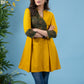 Exclusive mustard cotton tunic with contrast ajrakh combination