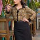 Elegant beige cotton ajrakh shirt with black Velvet detailing - Skirt Optional