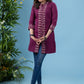 Classy wine cotton tunic with matching ikat combination
