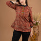 Maroon cotton Ajrakh top with kutch embroidered placket