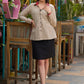 Classic cotton beige striped shirt with red floral print on collar & cuffs - Skirt Optional