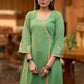 Pretty Pista green cotton asymmetrical kurta with embroidery Pant optional