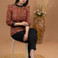 Maroon cotton Ajrakh top with kutch embroidered placket