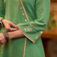 Pretty Pista green cotton asymmetrical kurta with embroidery Pant optional