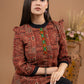 Maroon cotton Ajrakh top with kutch embroidered placket