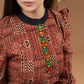 Maroon cotton Ajrakh top with kutch embroidered placket