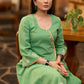 Pretty Pista green cotton asymmetrical kurta with embroidery Pant optional