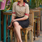 Classic cotton beige striped shirt with red floral print on collar & cuffs - Skirt Optional