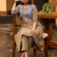 Smart beige cotton kurta with attached embroidered jacket - Pant optional