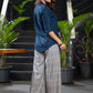 Classy ZigZag Rayon Flared Pants Navy Blue Rayon Shirt Optional