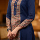 Trendy navy blue Princess cut kurta with beautiful prints - Pant optional
