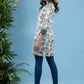 Stylish teal cotton floral printed collared tunic