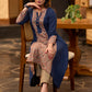 Trendy navy blue Princess cut kurta with beautiful prints - Pant optional