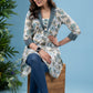 Stylish teal cotton floral printed collared tunic