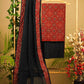 Maroon Cotton Ajrakh Suit Set with Black Ikat Bottom and Chanderi Dupatta