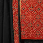 Maroon Cotton Ajrakh Suit Set with Black Ikat Bottom and Chanderi Dupatta