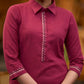 Classy wine cotton collared kurta with Gond painting - Pant optional
