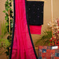 Exclusive Black Cotton Silk Hand Embroidered Mirror Work suit set with Pink Bottom and Chanderi Dupatta