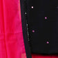 Exclusive Black Cotton Silk Hand Embroidered Mirror Work suit set with Pink Bottom and Chanderi Dupatta