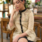 Exclusive cotton beige shirt with madhubani yoke & pleates infront - Skirt Optional