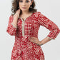 Beautiful Red Printed Flowy Rayon Kurta With Laces-Pant Optional