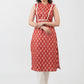 Smart Cotton Sleeveless Red Printed Kurta-Pant Optional