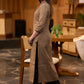 Elegant dark beige cotton kurta with embroiderd motif on one side Pant optional