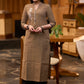 Elegant dark beige cotton kurta with embroiderd motif on one side Pant optional
