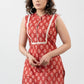 Smart Cotton Sleeveless Red Printed Kurta-Pant Optional