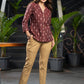 Smart Maroon Ikat Cotton Collared Shirt with Wooden Buttons & Rollup Sleeve's