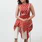 Smart Cotton Sleeveless Red Printed Kurta-Pant Optional