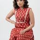 Smart Cotton Sleeveless Red Printed Kurta-Pant Optional