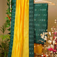 Smart Cotton Green Ikat Suit Set with Contrast Bottom and Chanderi Dupatta